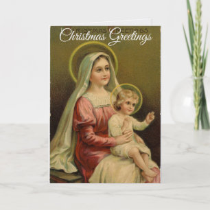 Kerstkaart met Oude Afbeelding van Maria met Jezus Kaart