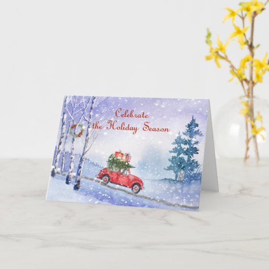 KerstKaart met oude auto Kaart (Gele Bloem)