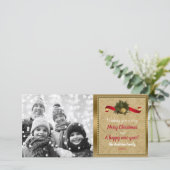 Kerstkaart met Oude Gouden Bel Vakantiefoto (Staand voorkant)