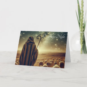 Kerstkaart met oude herder die over zijn kudde waa feestdagen kaart