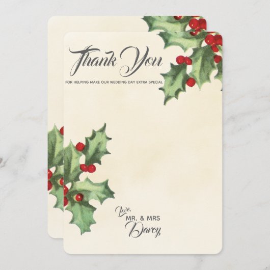 Kerstkaart met Oude Hulst Tak Bedankkaart (Voorkant / Achterkant)