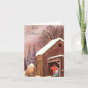 Kerstkaart met Oude Kerststal Scene Kaart
