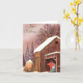 Kerstkaart met Oude Kerststal Scene Kaart (Gele Bloem)