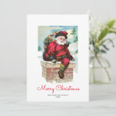 Kerstkaart met oude man Sinterklaas en schoorsteen (Staand voorkant)