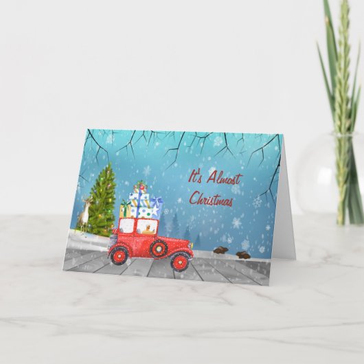 kerstKaart met oude Retro-auto's en Schilderachtig Feestdagen Kaart (Voorkant)