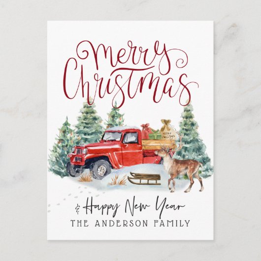 Kerstkaart met Oude Rode Truck Feestdagenkaart (Voorkant)