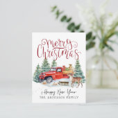 Kerstkaart met Oude Rode Truck Feestdagenkaart (Staand voorkant)
