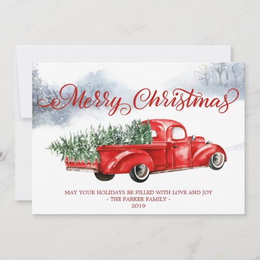 Kerstkaart met Oude Rode Truck Wenskaart (Voorkant)