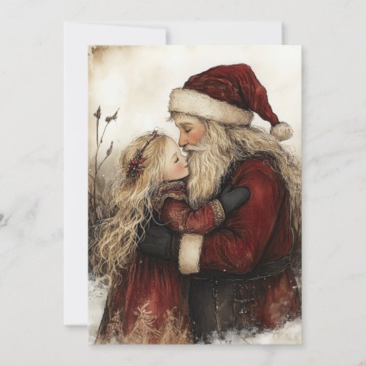 Kerstkaart met oude Sint en meisje (Voorkant)