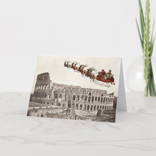 Kerstkaart met oude Sint over Rome Kaart (Voorkant)