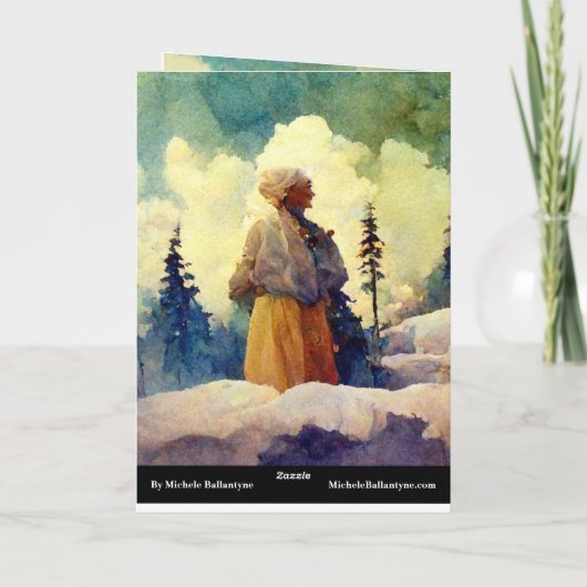 Kerstkaart met oude vrouw aquarel winter  kaart (Achterkant)