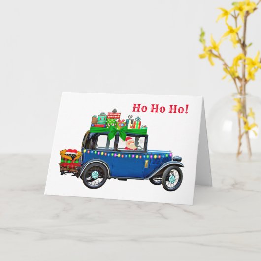 Kerstkaart met Oudetimer en Kerstman Kaart (Gele Bloem)