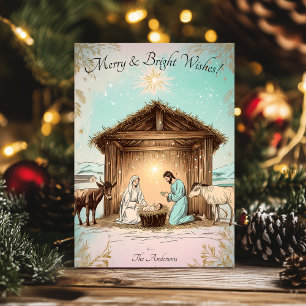 Kerstkaart met oudjaarsgroet Kerststal scène Kaart