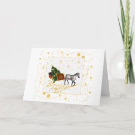 Kerstkaart met paard en slee met gouden accenten feestdagen kaart