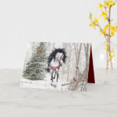 Kerstkaart met paard & kardinalen kaart (Gele Bloem)