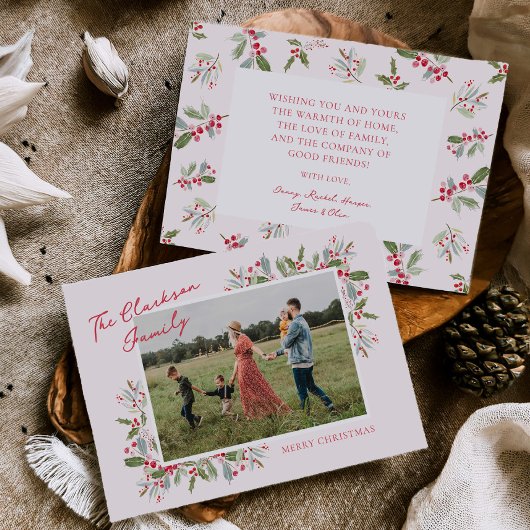 Kerstkaart met Pastel Holly Kerstgroet