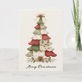 Kerstkaart met patchwork kerstboom feestdagen kaart