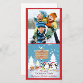 Kerstkaart met Penguinfamilie van 3 voor de Feestd (Voorkant / Achterkant)