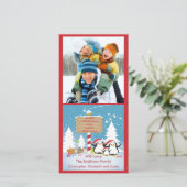 Kerstkaart met Penguinfamilie van 3 voor de Feestd (Staand voorkant)