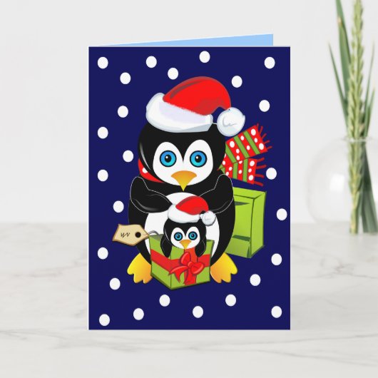 Kerstkaart met Pinguïnen en Polkadots Feestdagen Kaart (Voorkant)