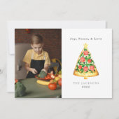 Kerstkaart met pizza en gezinsfoto (Voorkant)