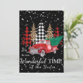 Kerstkaart met plat ontwerp van rode vrachtwagen v (Staand voorkant)