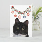 Kerstkaart met platte afbeelding van kat (Staand voorkant)