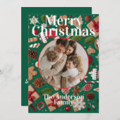 Kerstkaart met platte kerstdecoratie (Voorkant / Achterkant)