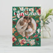 Kerstkaart met platte kerstdecoratie (Staand voorkant)