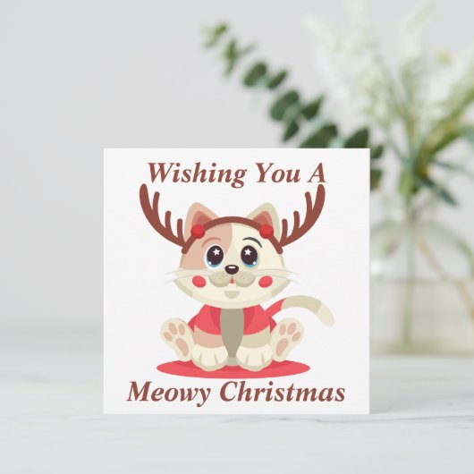 Kerstkaart met poes bedankkaart (Staand voorkant)