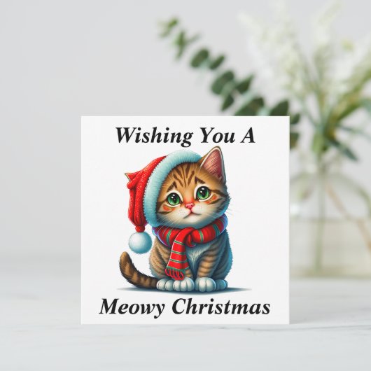 Kerstkaart met poes bedankkaart (Staand voorkant)
