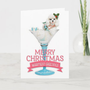 Kerstkaart met Poodle in een Wijnglas Feestdagen Kaart