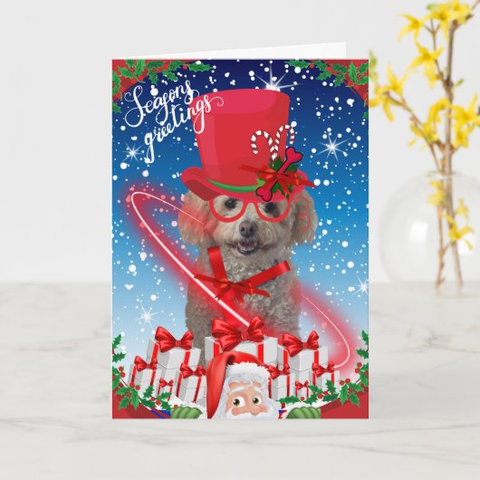 Kerstkaart met Poodle Seasons Kaart (Gele Bloem)