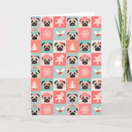 Kerstkaart met Pugs Feestdagen Kaart