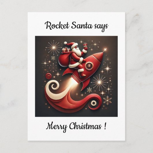 Kerstkaart met Raket-Kerstman Feestdagenkaart (Voorkant)