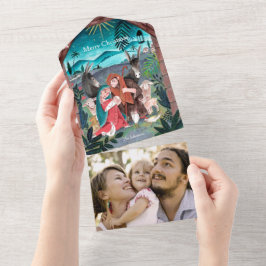 Kerstkaart met religieus kerststallengebeuren all in one uitnodiging
