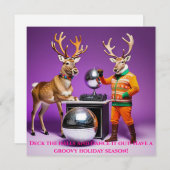 Kerstkaart met Rendier Dansfeest (Voorkant / Achterkant)