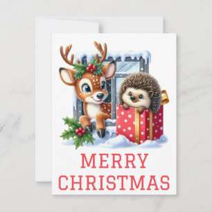 Kerstkaart met rendier en egel