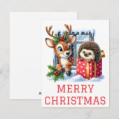 Kerstkaart met rendier en egel (Voorkant / Achterkant)