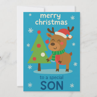 Kerstkaart met rendier voor zoon