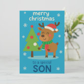Kerstkaart met rendier voor zoon (Staand voorkant)
