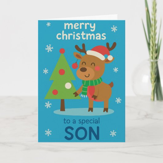 Kerstkaart met rendier voor zoon kaart (Voorkant)