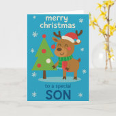 Kerstkaart met rendier voor zoon kaart (Gele Bloem)