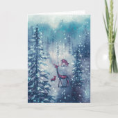 Kerstkaart met rendieren en kerstbomen kaart (Voorkant)