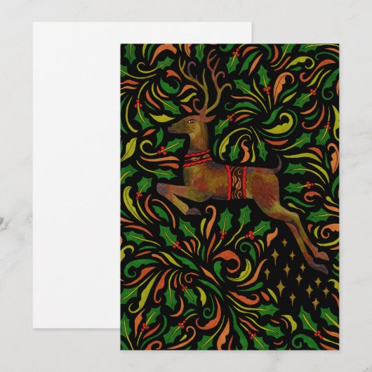 Kerstkaart met rendieren in folk art-stijl (Voorkant / Achterkant)