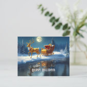 Kerstkaart met rendieren slee briefkaart (Staand voorkant)