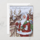 Kerstkaart met rendieren van kerstman uit grootmoe feestdagenkaart (Voorkant / Achterkant)