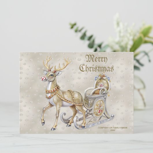 Kerstkaart met rendierslee (Staand voorkant)