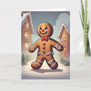Kerstkaart met Retro Gingerbread Man Concept Kunst Feestdagen Kaart