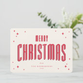 Kerstkaart met retro sterren en platte foto in roo (Staand voorkant)